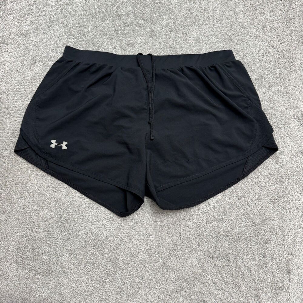 Under Armour HeatGear Lined Running Athletic Shorts Women Large Black Gym Active
